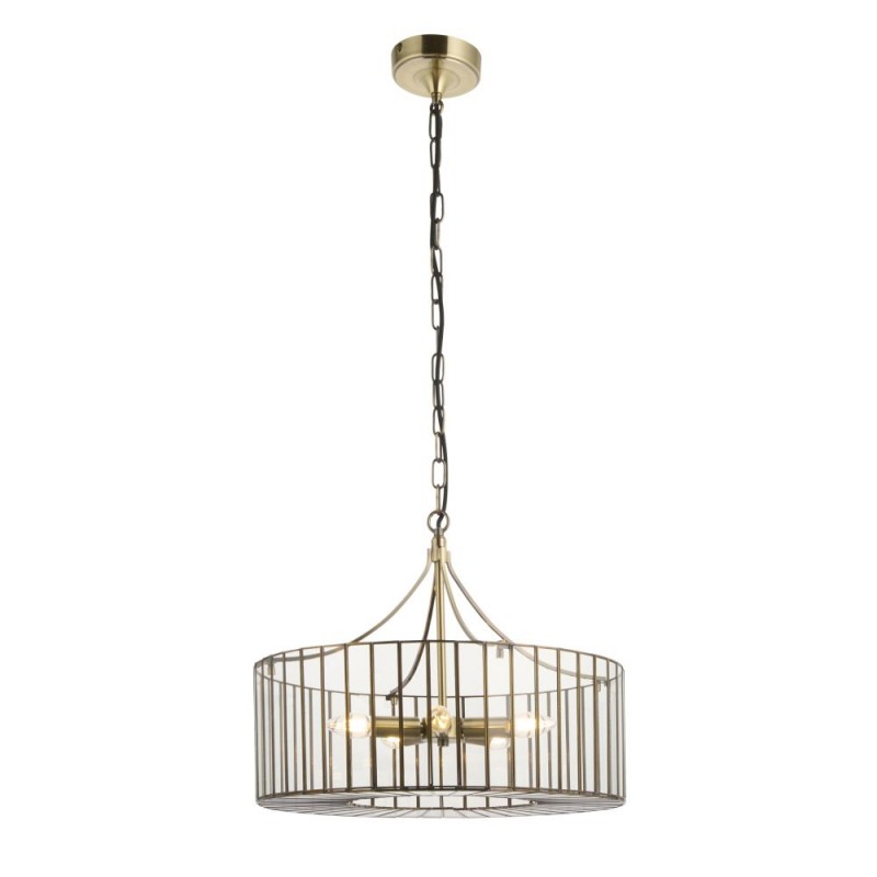 Endon-122555 - Antalya - Antique Brass 5 Light Pendant with Clear Glass