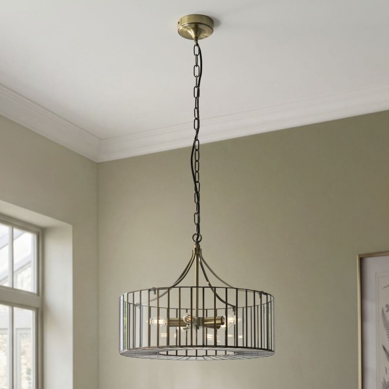 Endon-122555 - Antalya - Antique Brass 5 Light Pendant with Clear Glass