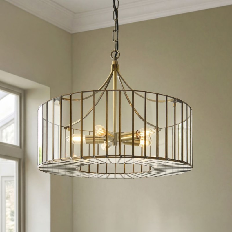 Endon-122555 - Antalya - Antique Brass 5 Light Pendant with Clear Glass