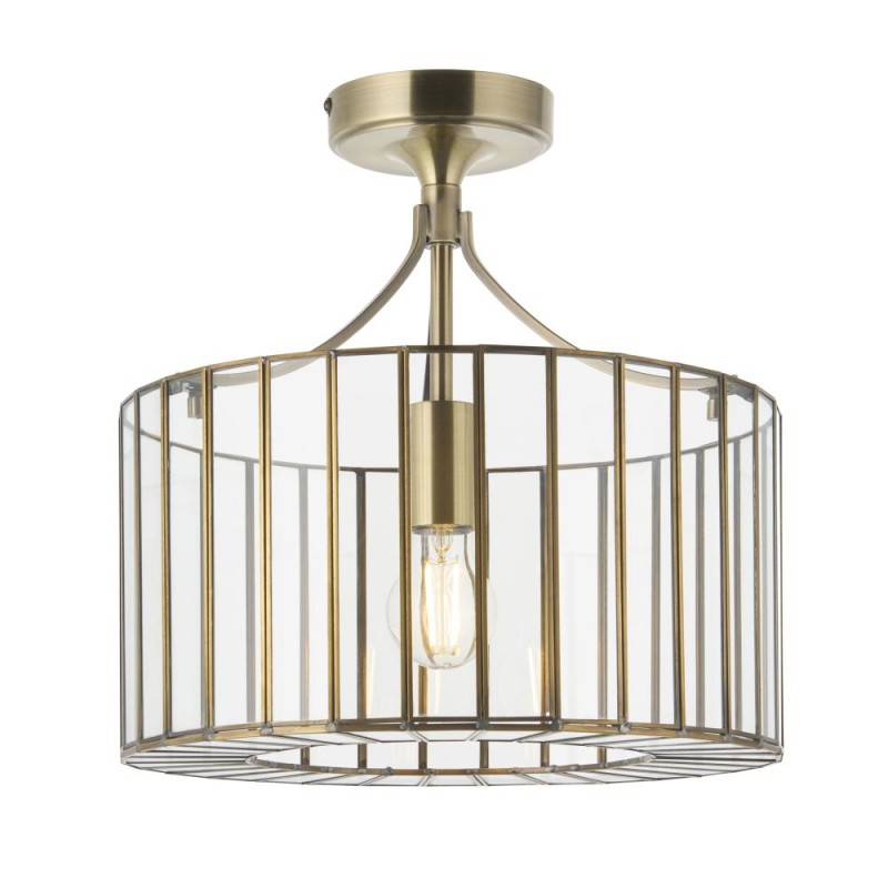 Endon-122556 - Antalya - Antique Brass Semi Flush with Clear Glass