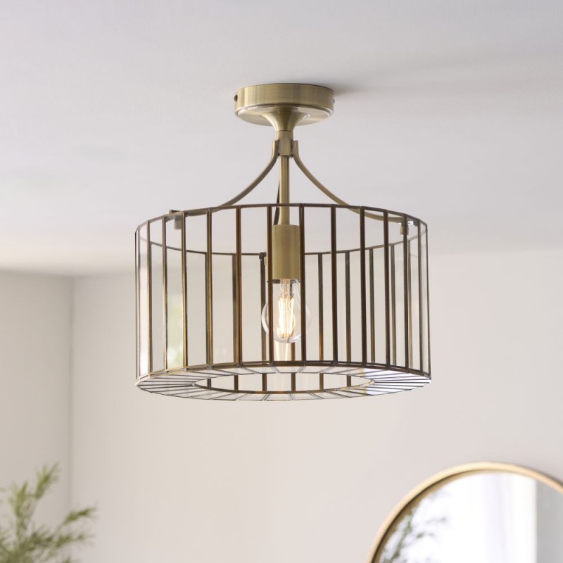 Endon-122556 - Antalya - Antique Brass Semi Flush with Clear Glass