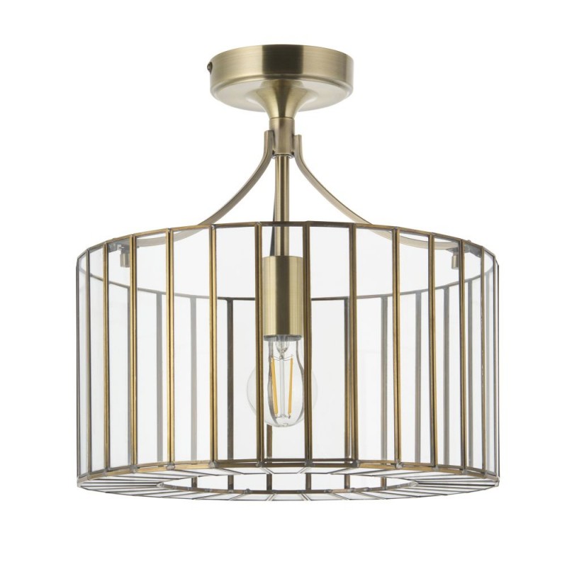 Endon-122556 - Antalya - Antique Brass Semi Flush with Clear Glass