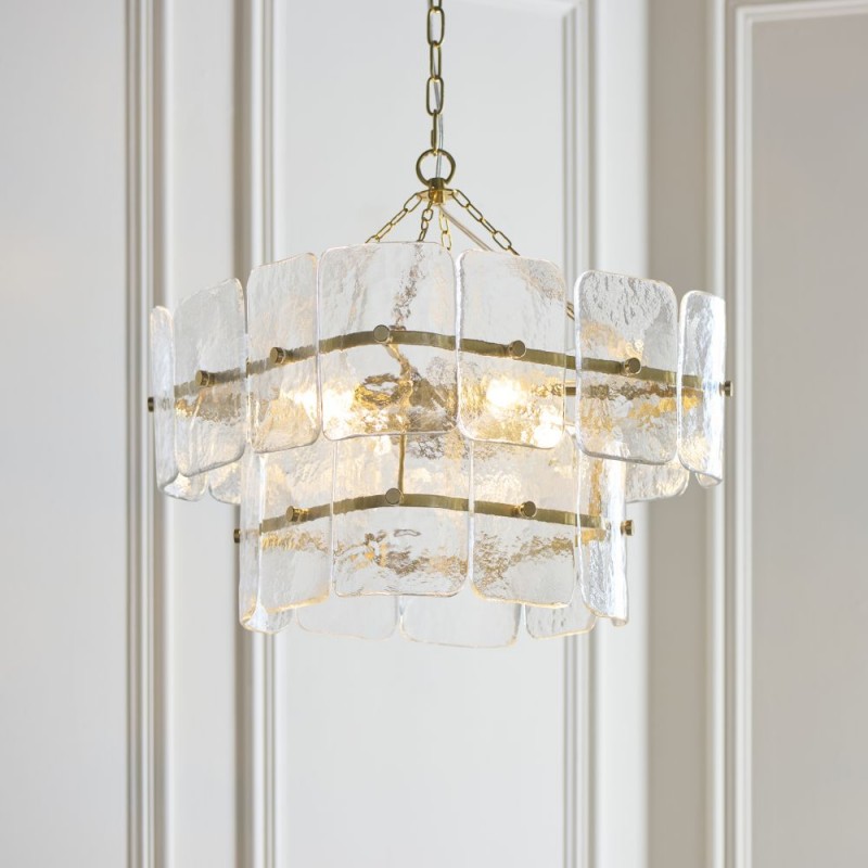 Endon-122738 - Venice - Brushed Aged Brass 4 Light Centre Fitting with Clear Textured Glass