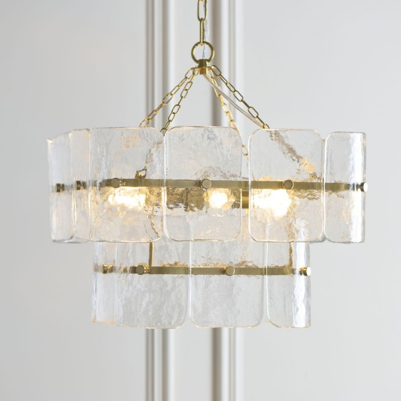 Endon-122738 - Venice - Brushed Aged Brass 4 Light Centre Fitting with Clear Textured Glass