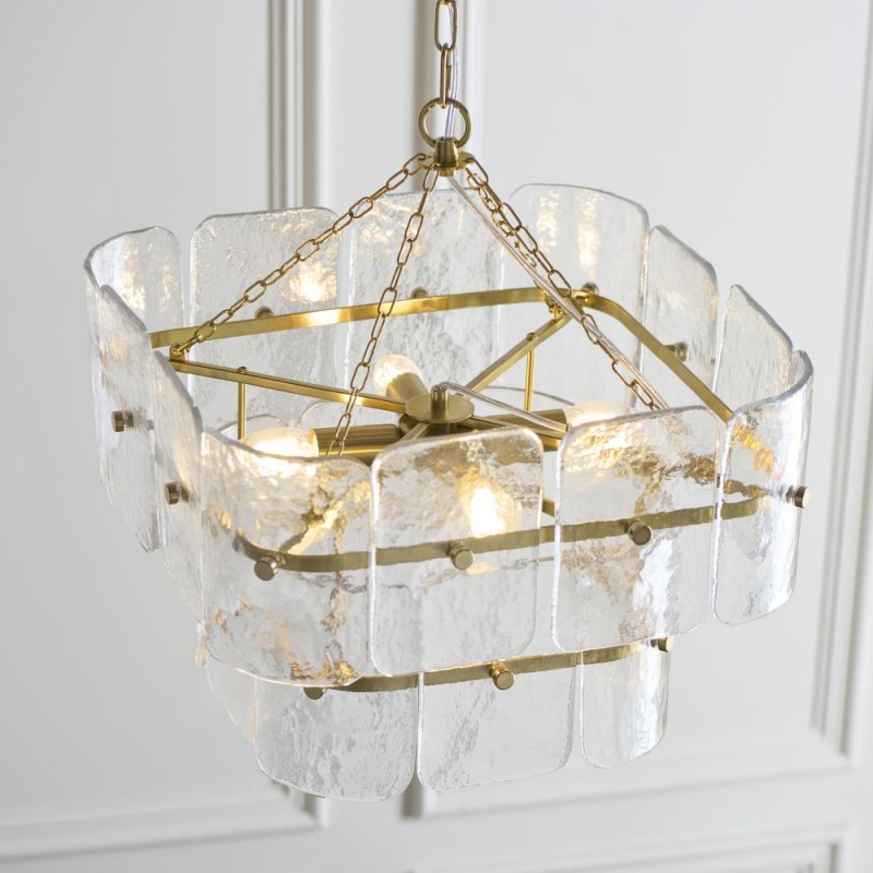 Endon-122738 - Venice - Brushed Aged Brass 4 Light Centre Fitting with Clear Textured Glass