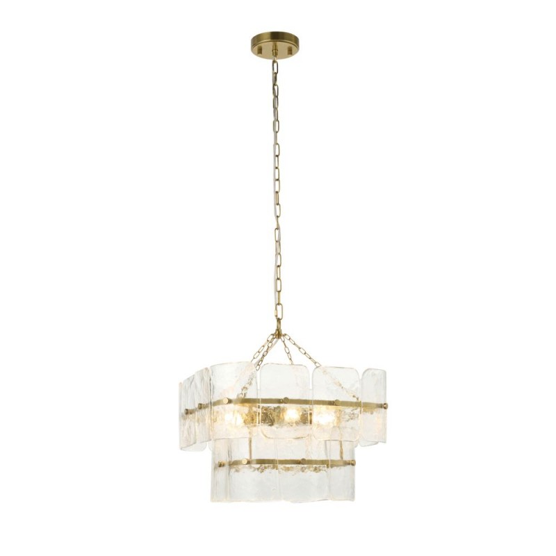 Endon-122738 - Venice - Brushed Aged Brass 4 Light Centre Fitting with Clear Textured Glass