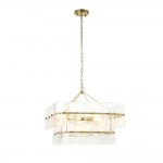 Venice - Brushed Aged Brass 6 Light Centre Fitting with Clear Textured Glass