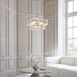 Venice - Brushed Aged Brass 6 Light Centre Fitting with Clear Textured Glass