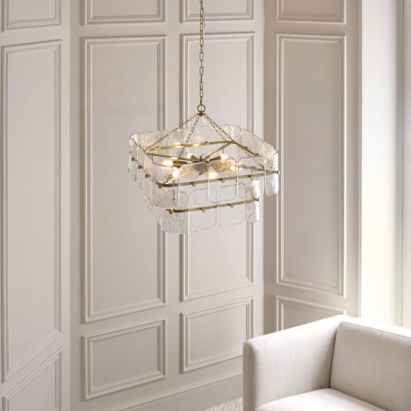 Endon-122739 - Venice - Brushed Aged Brass 6 Light Centre Fitting with Clear Textured Glass