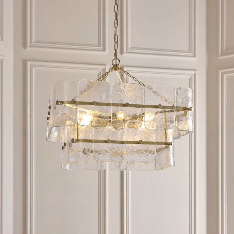 Endon-122739 - Venice - Brushed Aged Brass 6 Light Centre Fitting with Clear Textured Glass