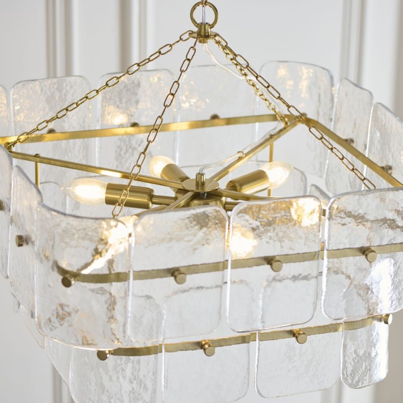 Endon-122739 - Venice - Brushed Aged Brass 6 Light Centre Fitting with Clear Textured Glass