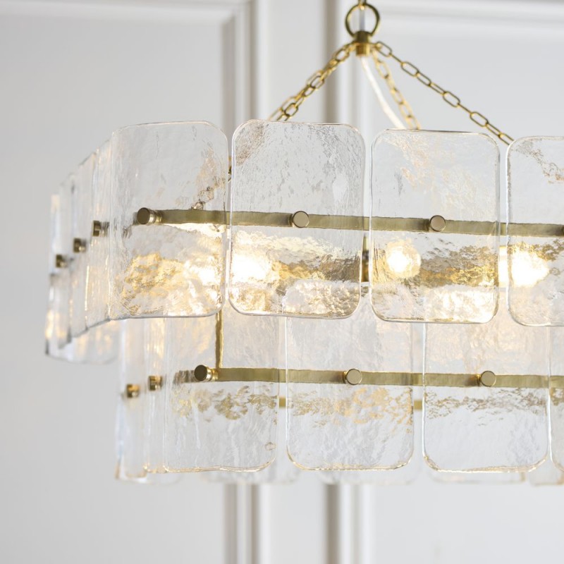 Endon-122739 - Venice - Brushed Aged Brass 6 Light Centre Fitting with Clear Textured Glass