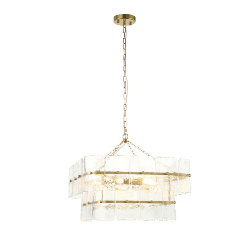 Endon-122739 - Venice - Brushed Aged Brass 6 Light Centre Fitting with Clear Textured Glass