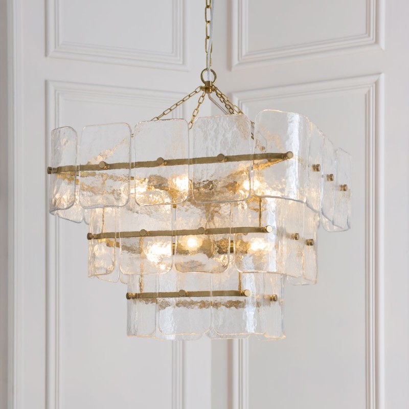 Endon-122740 - Venice - Brushed Aged Brass 10 Light Centre Fitting with Clear Textured Glass