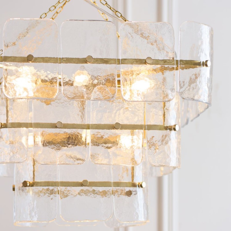 Endon-122740 - Venice - Brushed Aged Brass 10 Light Centre Fitting with Clear Textured Glass