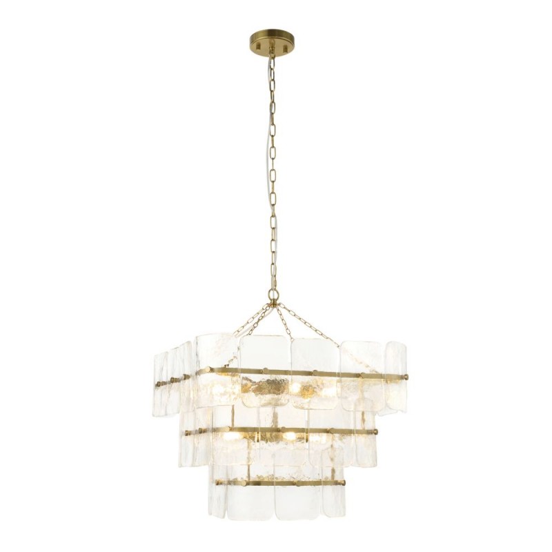 Endon-122740 - Venice - Brushed Aged Brass 10 Light Centre Fitting with Clear Textured Glass
