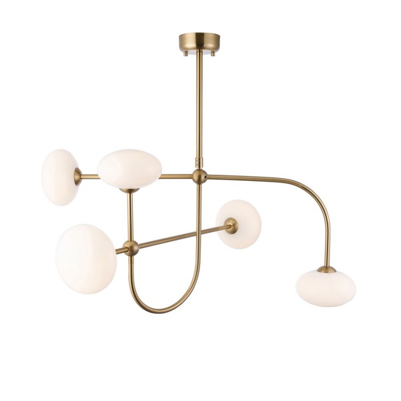 Endon-122758 - Ottowa - Brushed Aged Brass 5 Light Semi Flush with Opal Glass