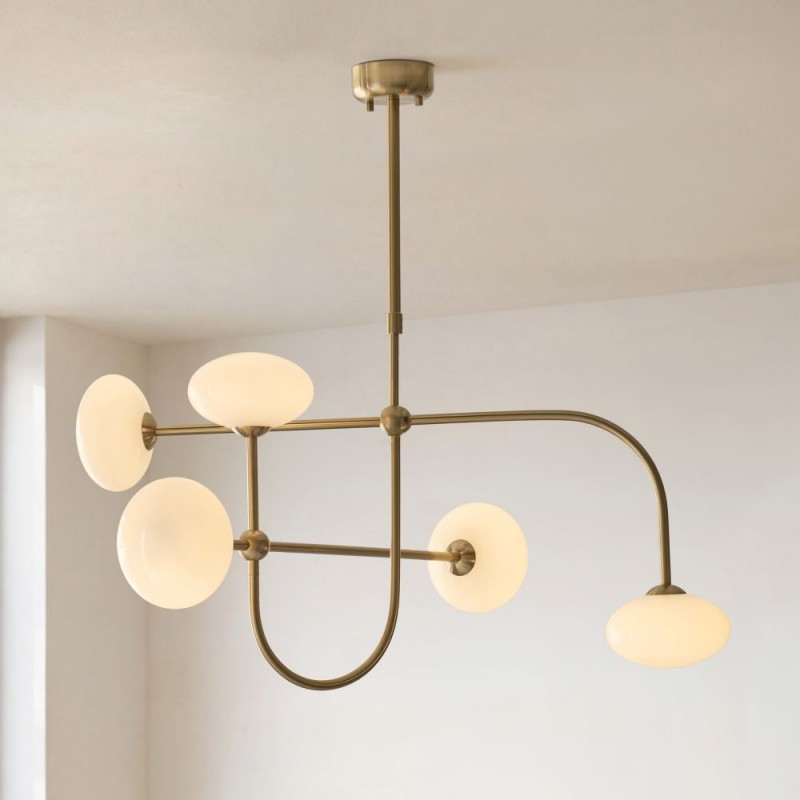 Endon-122758 - Ottowa - Brushed Aged Brass 5 Light Semi Flush with Opal Glass