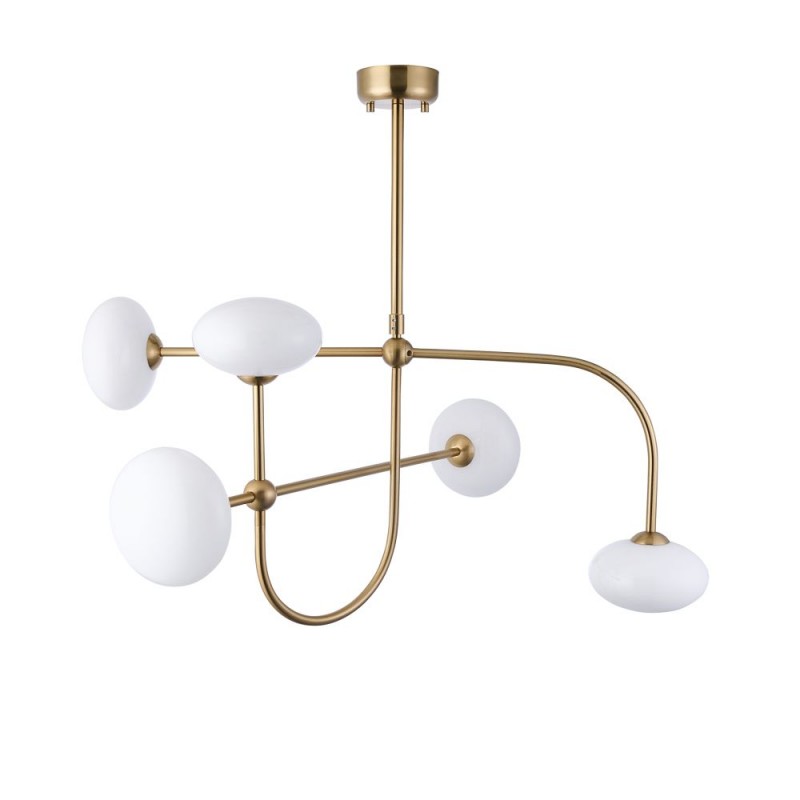 Endon-122758 - Ottowa - Brushed Aged Brass 5 Light Semi Flush with Opal Glass