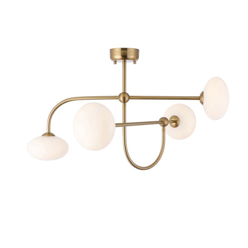Endon-122759 - Ottowa - Brushed Aged Brass 4 Light Semi Flush with Opal Glass