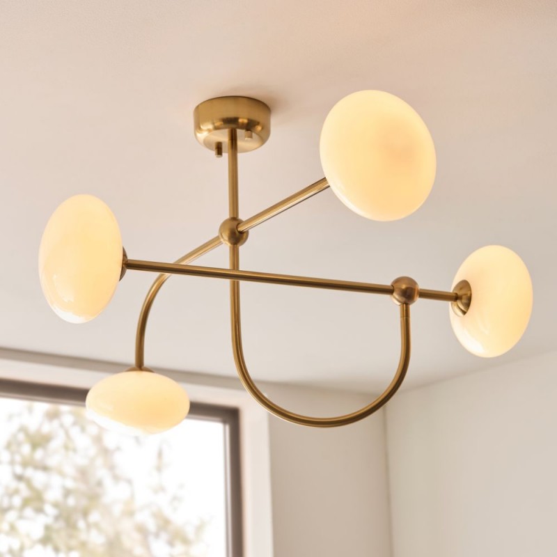 Endon-122759 - Ottowa - Brushed Aged Brass 4 Light Semi Flush with Opal Glass