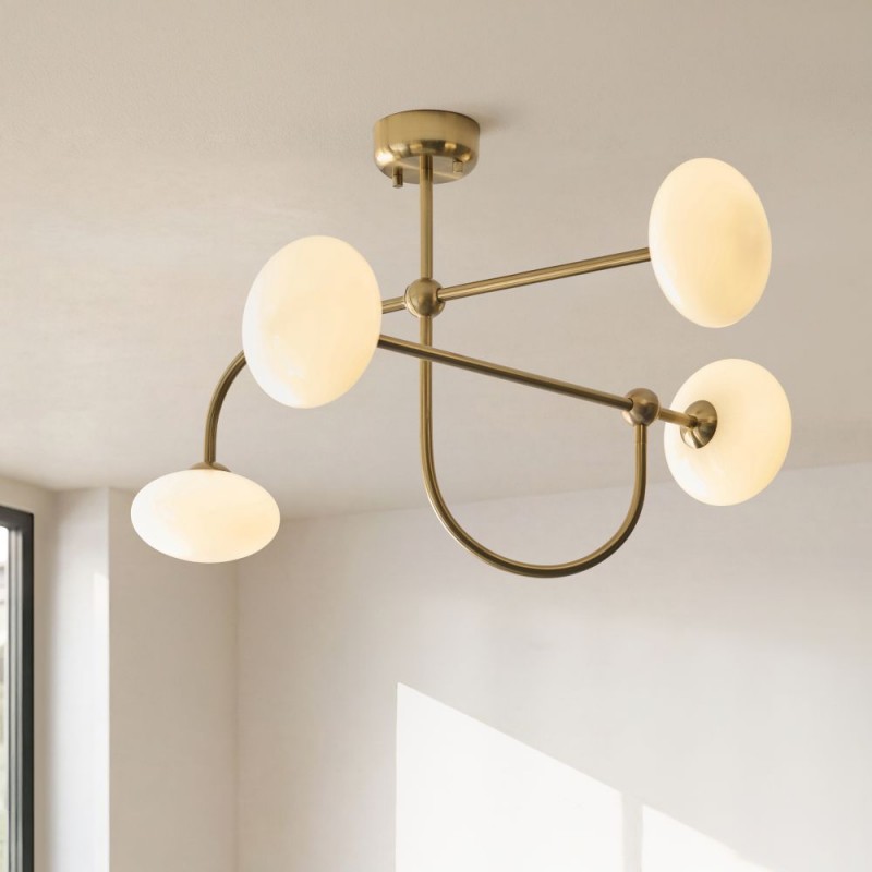 Endon-122759 - Ottowa - Brushed Aged Brass 4 Light Semi Flush with Opal Glass