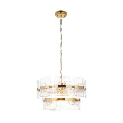 Ancara - Brushed Aged Brass 3 Light Centre Fitting with Clear Textured Glass