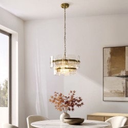 Ancara - Brushed Aged Brass 3 Light Centre Fitting with Clear Textured Glass