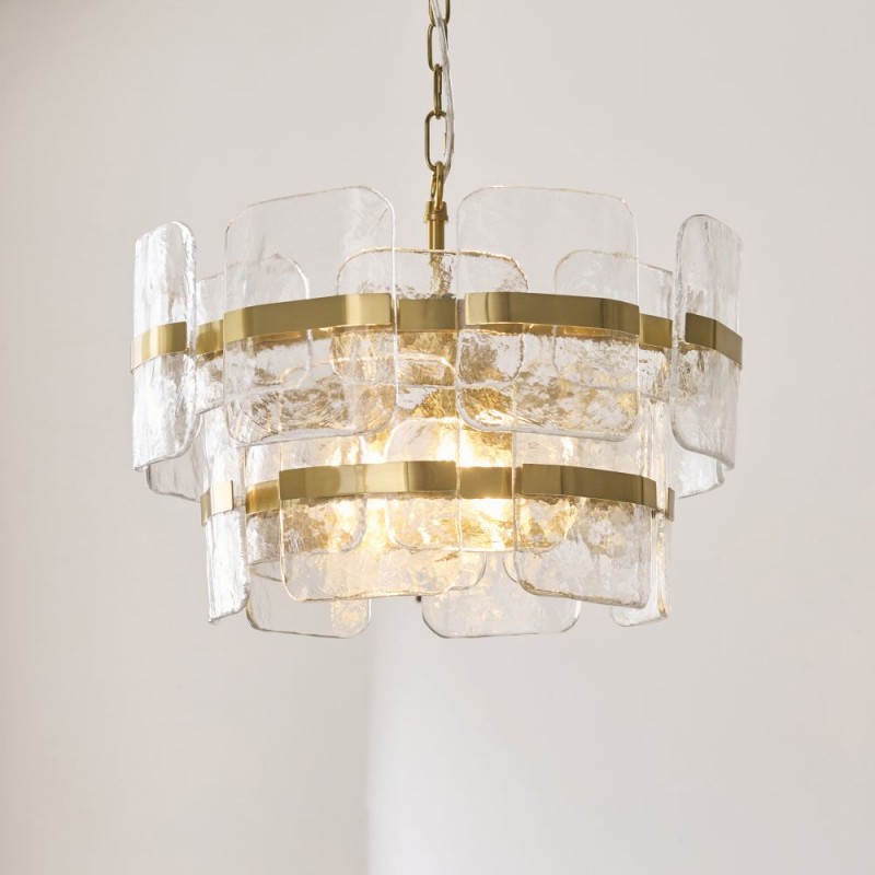 Endon-122765 - Ancara - Brushed Aged Brass 3 Light Centre Fitting with Clear Textured Glass