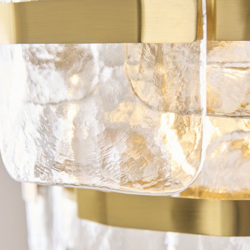 Endon-122765 - Ancara - Brushed Aged Brass 3 Light Centre Fitting with Clear Textured Glass