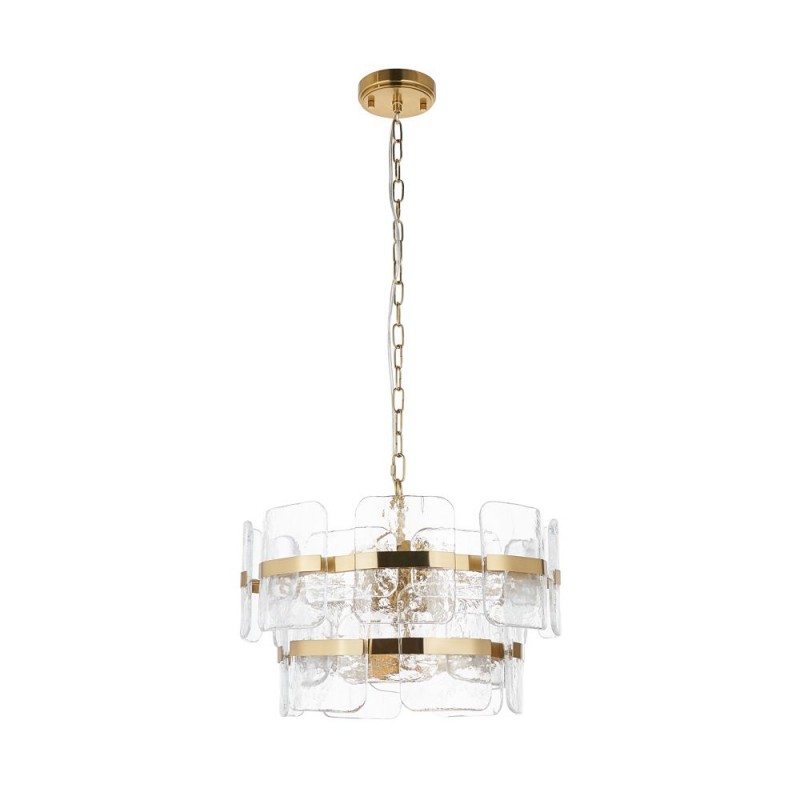 Endon-122765 - Ancara - Brushed Aged Brass 3 Light Centre Fitting with Clear Textured Glass