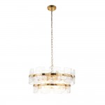 Ancara - Brushed Aged Brass 6 Light Centre Fitting with Clear Textured Glass