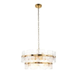 Ancara - Brushed Aged Brass 6 Light Centre Fitting with Clear Textured Glass
