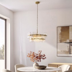 Ancara - Brushed Aged Brass 6 Light Centre Fitting with Clear Textured Glass