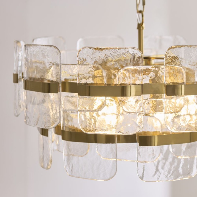 Endon-122766 - Ancara - Brushed Aged Brass 6 Light Centre Fitting with Clear Textured Glass