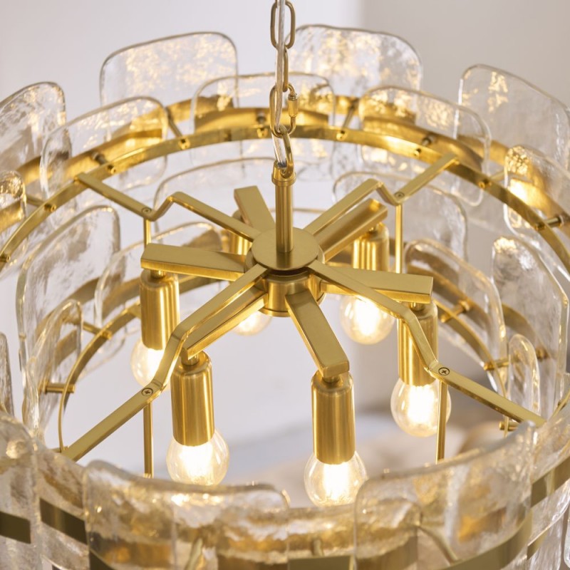 Endon-122766 - Ancara - Brushed Aged Brass 6 Light Centre Fitting with Clear Textured Glass