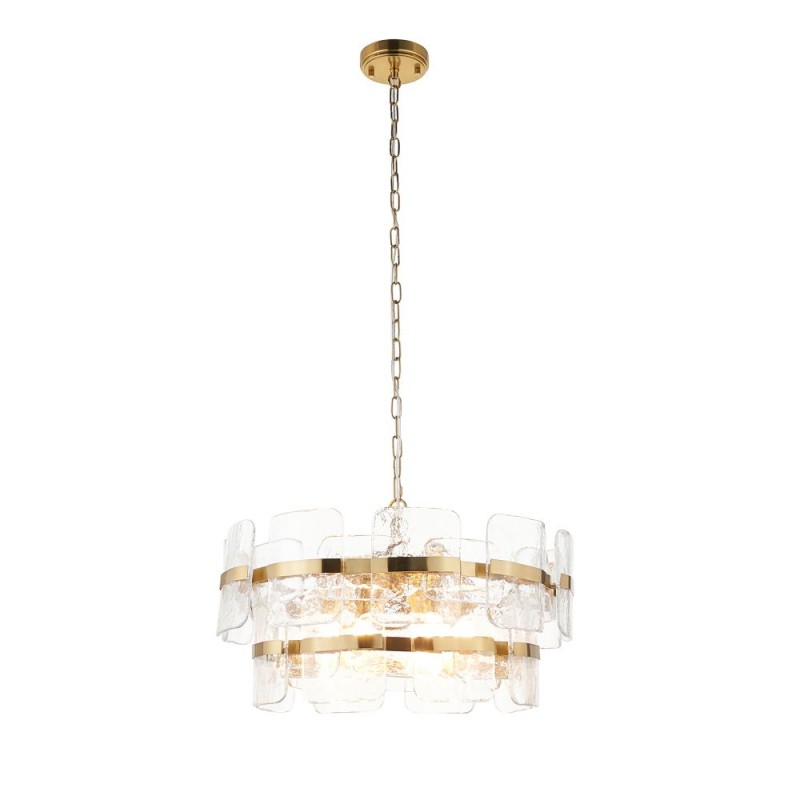 Endon-122766 - Ancara - Brushed Aged Brass 6 Light Centre Fitting with Clear Textured Glass