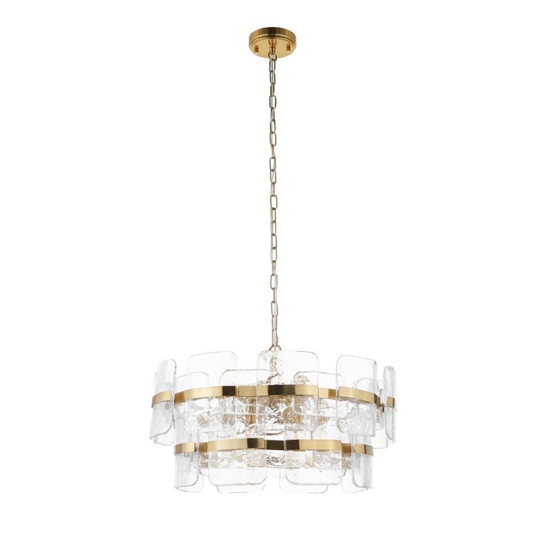 Endon-122766 - Ancara - Brushed Aged Brass 6 Light Centre Fitting with Clear Textured Glass