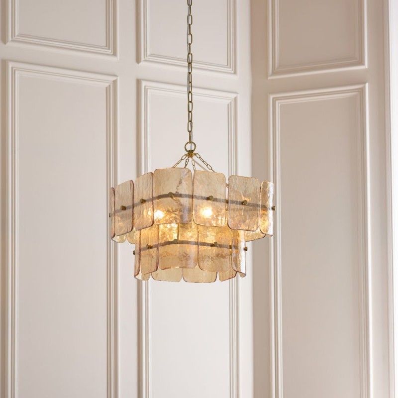 Endon-122769 - Venice - Brushed Aged Brass 4 Light Centre Fitting with Champagne Textured Glass
