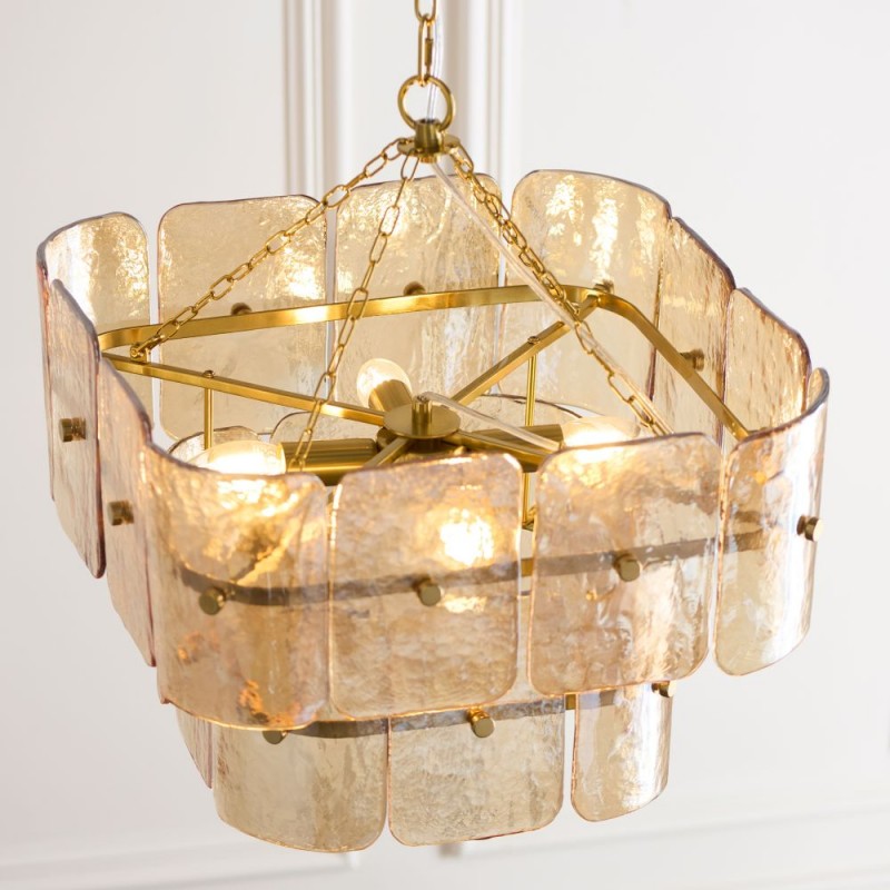 Endon-122769 - Venice - Brushed Aged Brass 4 Light Centre Fitting with Champagne Textured Glass