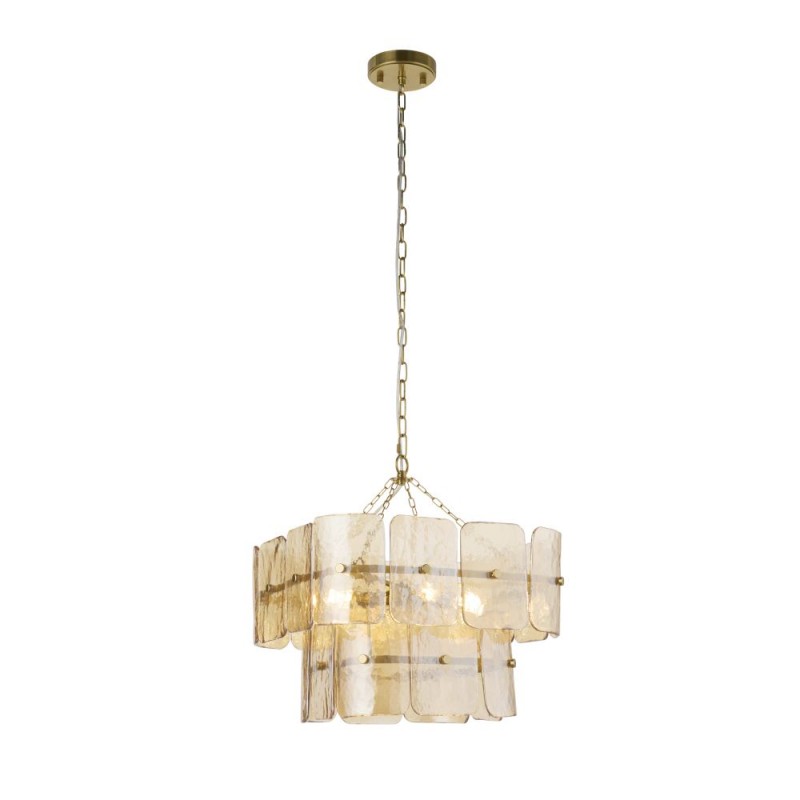 Endon-122769 - Venice - Brushed Aged Brass 4 Light Centre Fitting with Champagne Textured Glass