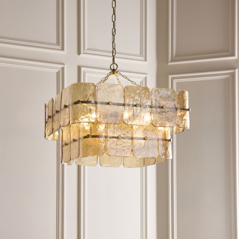 Endon-122770 - Venice - Brushed Aged Brass 6 Light Centre Fitting with Champagne Textured Glass