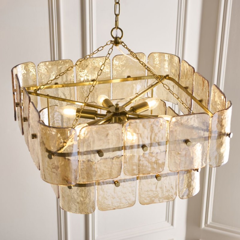 Endon-122770 - Venice - Brushed Aged Brass 6 Light Centre Fitting with Champagne Textured Glass