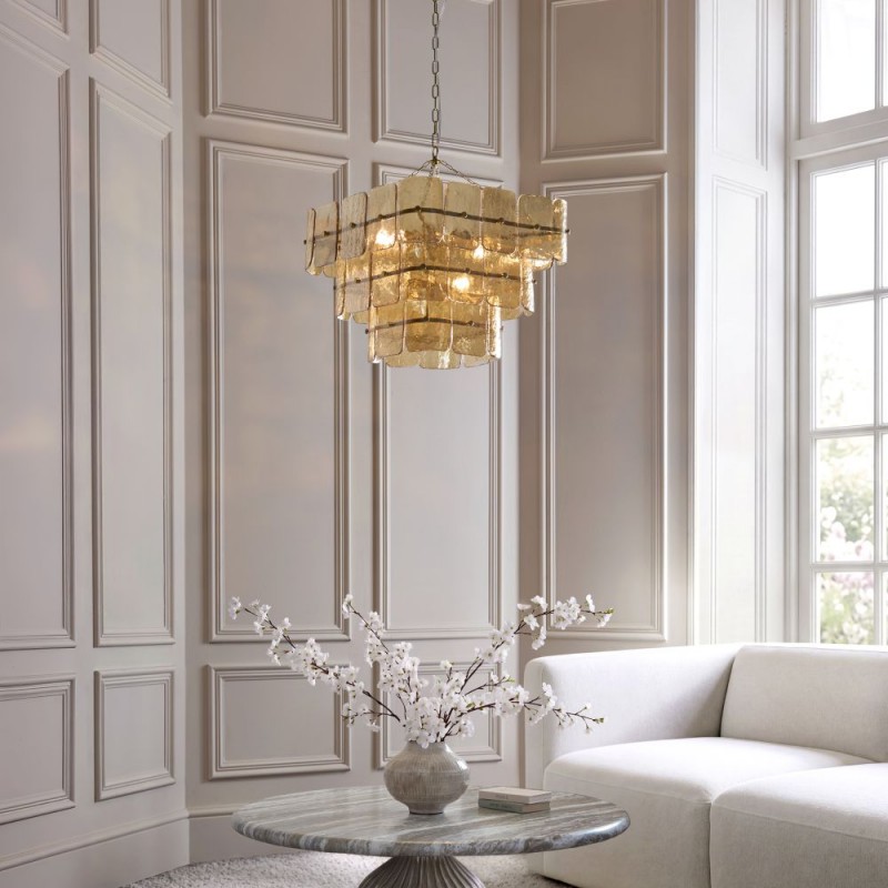 Endon-122771 - Venice - Brushed Aged Brass 10 Light Centre Fitting with Champagne Textured Glass
