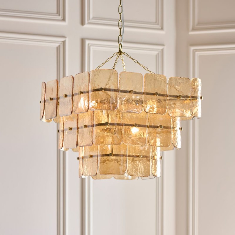Endon-122771 - Venice - Brushed Aged Brass 10 Light Centre Fitting with Champagne Textured Glass