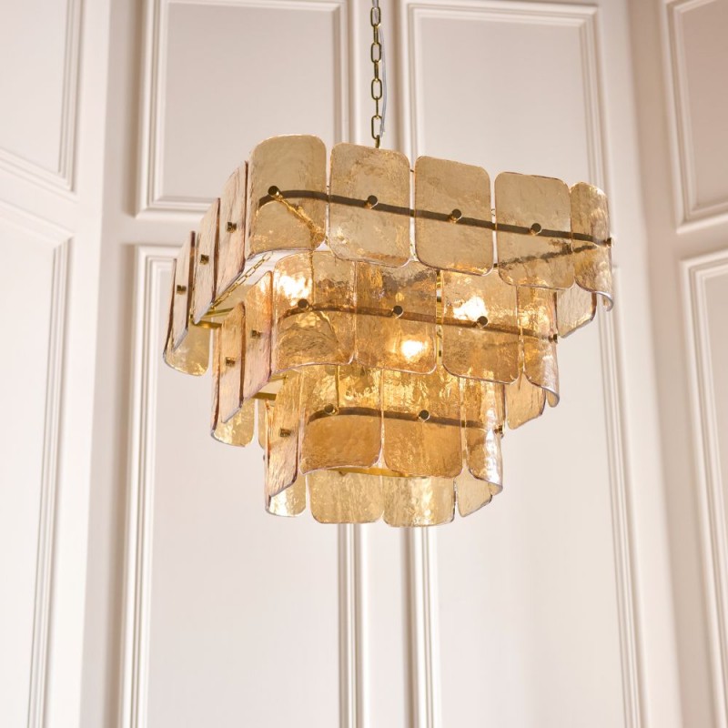 Endon-122771 - Venice - Brushed Aged Brass 10 Light Centre Fitting with Champagne Textured Glass