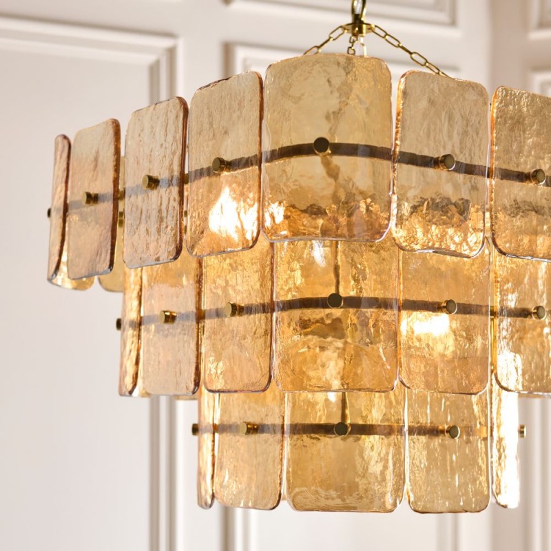 Endon-122771 - Venice - Brushed Aged Brass 10 Light Centre Fitting with Champagne Textured Glass