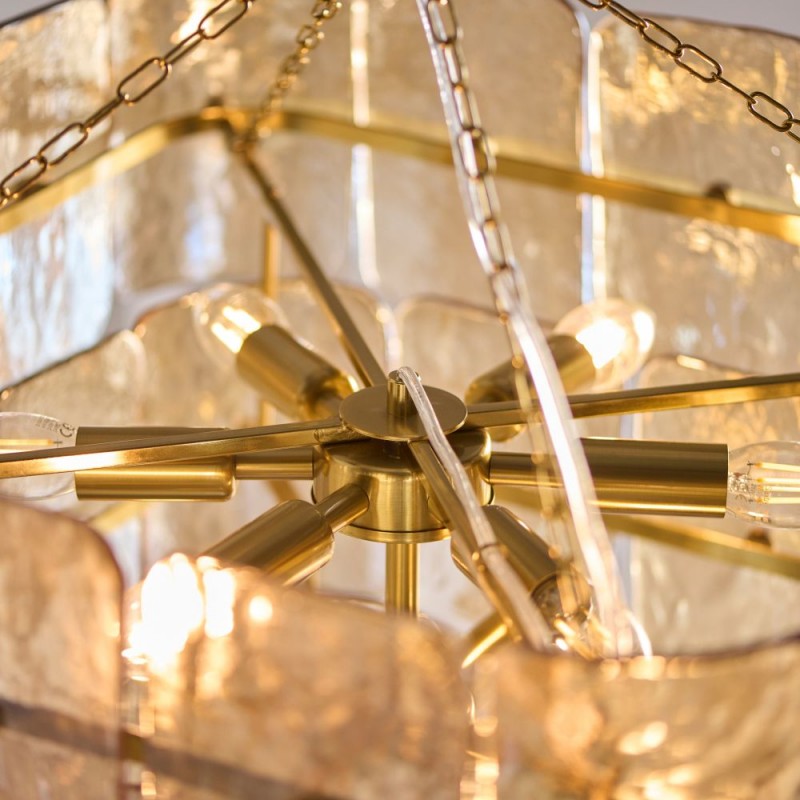 Endon-122771 - Venice - Brushed Aged Brass 10 Light Centre Fitting with Champagne Textured Glass
