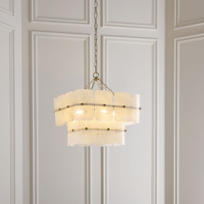 Endon-122773 - Venice - Brushed Aged Brass 4 Light Centre Fitting with White Textured Glass
