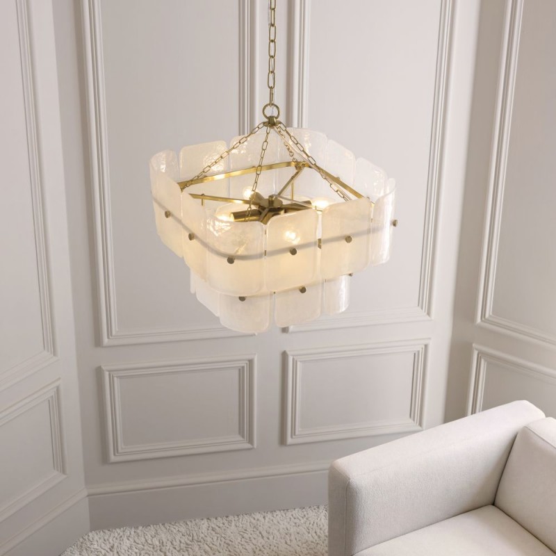 Endon-122773 - Venice - Brushed Aged Brass 4 Light Centre Fitting with White Textured Glass